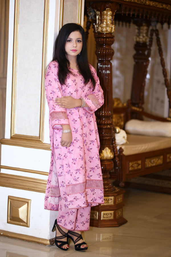 Hayati light pink printed long shirt 2 peace with front back daman bazo design