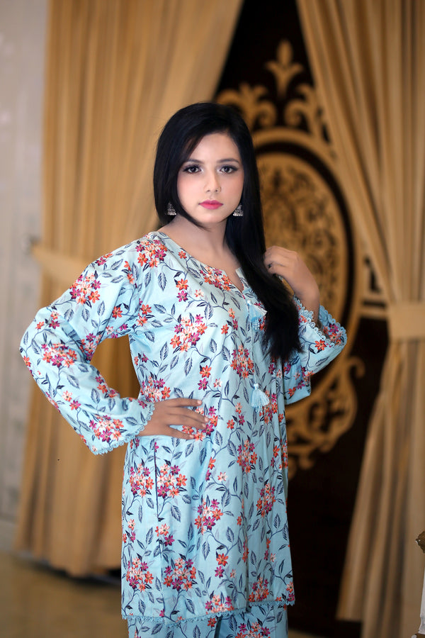 Hyati Light Green Printed suit